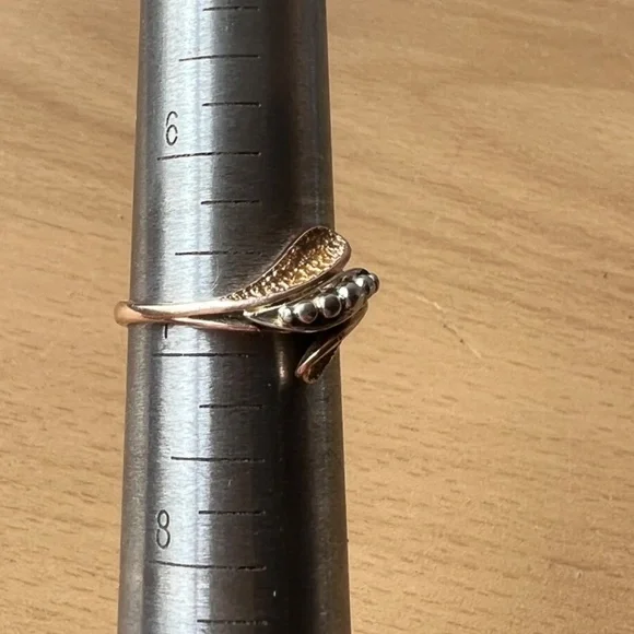 VINTAGE SOVIET UNION RUSSIAN TWO TONE 14K ROSE & WHITE GOLD RING HALLMARKED